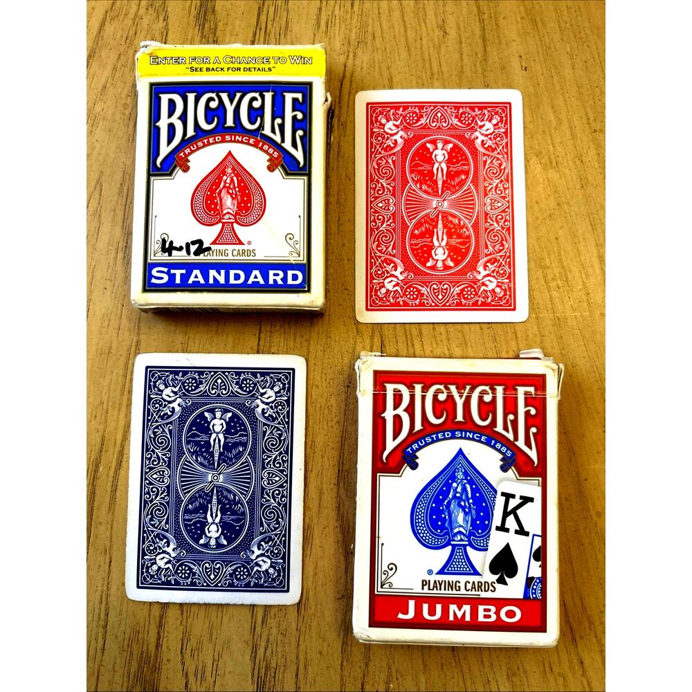 2 VTG BICYCLE Jumbo Index Playing Cards Decks Blue Red cherub rider back lot 2